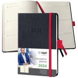 sigel Taschenkalender Conceptum 2025, ca. DIN A6,schwarz/rot