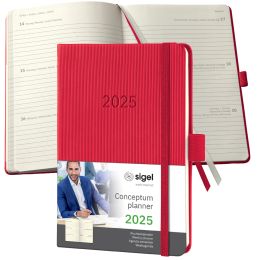 sigel Taschenkalender Conceptum 2025, ca. DIN A6,schwarz/rot