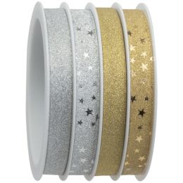 CACTUS Geschenkband-Multispule, 4-fach, Glitter, gold/silber